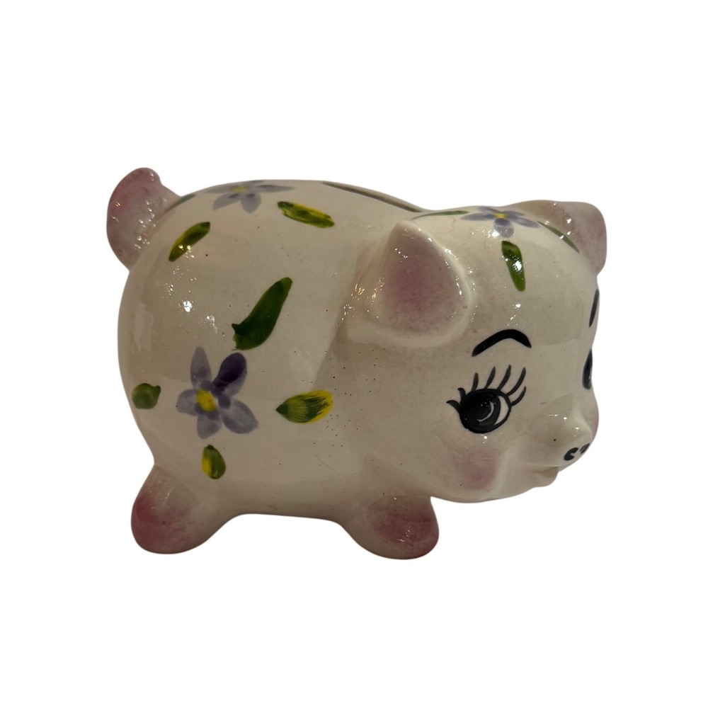 Vintage Cottagecore Piggy Bank Floral Ceramic Farmhouse Decor Country Whimsy
